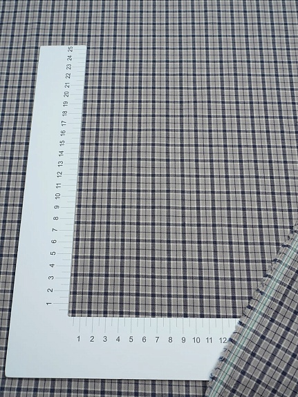 Вареный (стираный) хлопок "Синяя клетка на сером", ш.2.5м, хлопок-100%, 115гр/м.кв