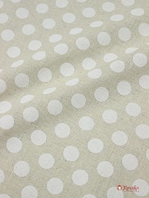 Полулен "Крупный белый горох на суровом", ш.1.5м, лен-30%, хлопок-70%, 140гр/м.кв