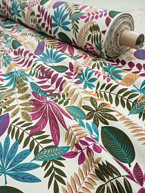 Интерьерный хлопок "Хоровод листьев на св.морозно-мятном", ш.1.5м, хлопок-100%, 240гр/м.кв