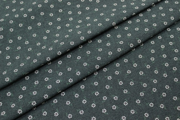 Плательный хлопок "Мелкие ромашки на т.кедровом меланже", ш.1.5м, хл-80%, п/э-20%, 150гр/м.кв