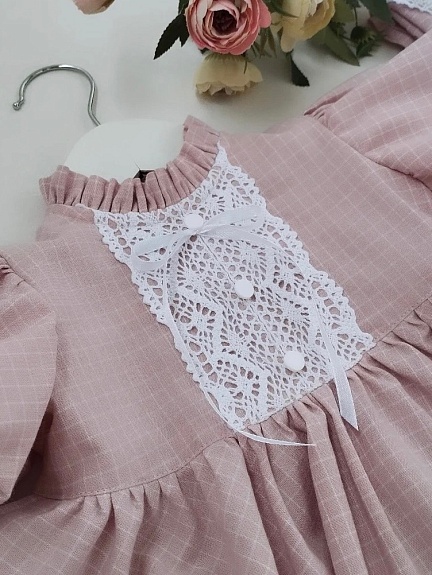 Детское платье из пестряди "Средняя клетка на св.розово-сиреневом"