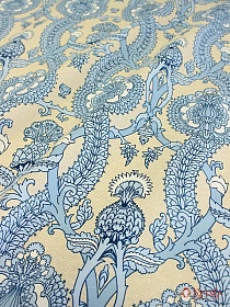 Рогожка Премиум "Голубой цветочный орнамент на бежевом", ш.1.5м, хлопок-100%, 200гр/м.кв 