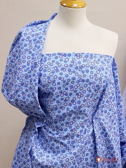 Плательный хлопок с микр.начесом "Мелкие цветочки на голубом", ш.1.5м, хлопок-100%, 180гр/м.кв