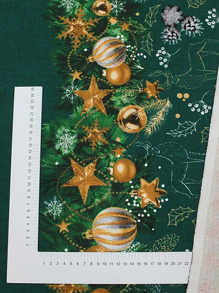 Рогожка Премиум "Изумрудная сказка-гирлянда", (комп), ш.1.5м, хлопок-100%, 200гр/м.кв