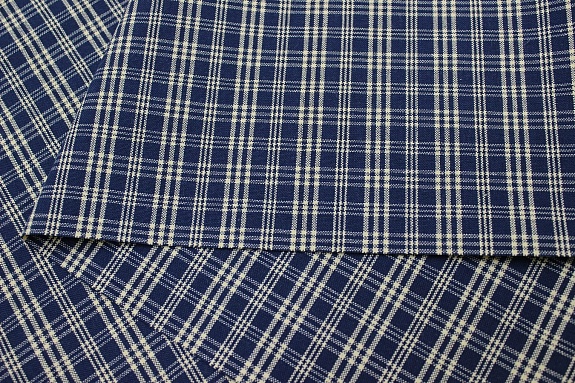 Мерный лоскут(ткань в отрезах) - Пестрядь этнографическая под домоткань "Белая клетка на темно-синем