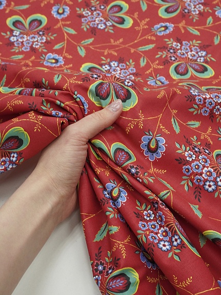 Перкаль "Марьюшка" цв.красный, ГОСТ, ш.1.5м, хлопок-100%, 125гр/м.кв