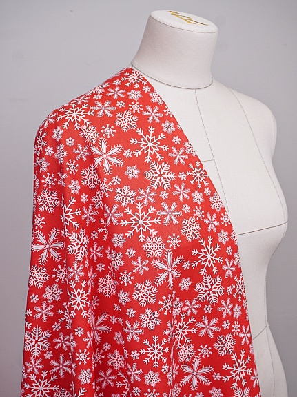 Бязь "Белые снежинки на красном", ш.1.5м, хлопок-100%, 120гр/м.кв