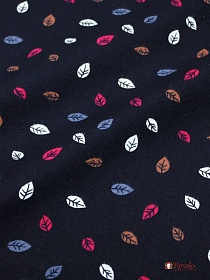 Теплый хлопок "Листочки на чернильно-черном", ш.1.5м, хлопок-100%, 150гр/м.кв