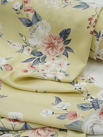 Штапель "Цветочная элегия" цв.соломенно-желтый, СОРТ2, ш.1.45м, вискоза-100%, 100гр/м.кв