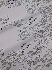 Плательный хлопок "Стайка кефали на сером", ш.1.4м, хлопок-100%, 115гр/м.кв