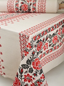 Полулен "Вышивка - розы" (на суровом), ш.1.5м, лен-30%, хлопок-70%, 130гр/м.кв