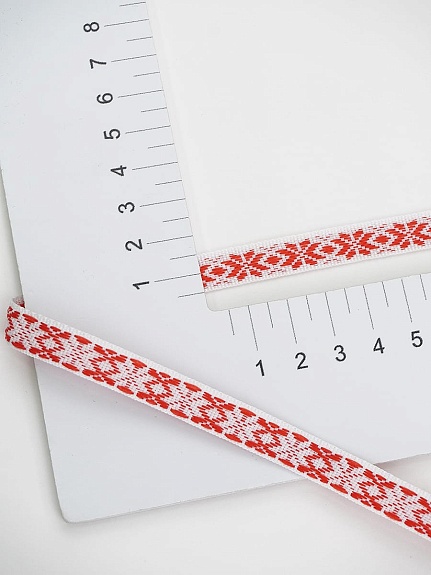 Жак.лента 10мм Красная снежинка на белом