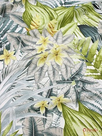 Сатин "Тропический рай - листья", (комп.), ш.2.2м, хлопок-100%, 115гр/м.кв