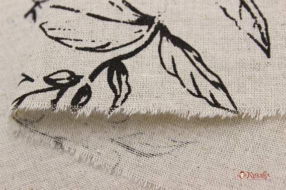 Мерный лоскут - Полулен "Шведская роза на суровом", СОРТ2, ш.1.5м, лен-30%, хлопок-70%, 147гр/м.кв