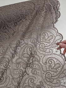 Кружевное полотно "Милада" (фестон с 2х ст.) цв.кофейно-серый, ш.1.3м, хл-80%, нейлон-20%, 100гр/м.кв