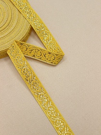 Жак.лента 18мм Золотистый цветочный орнамент на желтом, рис.9820/2