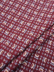Плательный хлопок с микроворсом "Орнамент-цветочный на бордово-коричневом", ш.1.5м, хл-100%