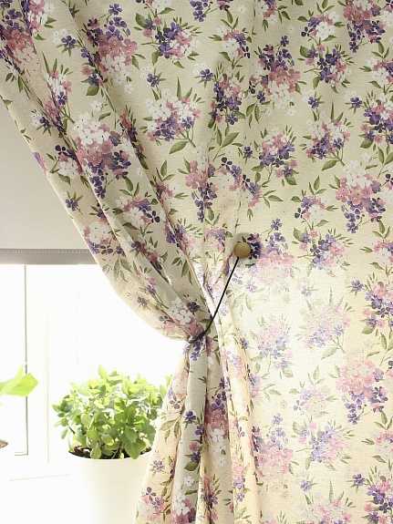 Полулен "Букетное очарование-фиолетовые цветочки" (на суровом), ш.1.5м, лен-30%, хл-70%, 140гр/м.кв