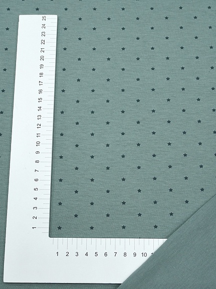 Трикотаж Кулир.гладь "Звездочки" цв.темно-голубая ель, ш.1.96м (0,98м*2), Карде, хлопок-100%,145гр/м.кв