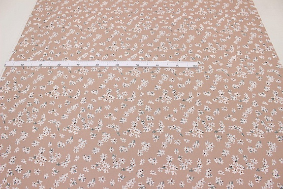 Штапель "Жасминовые цветочки на бежевом с персиковым оттенком", ш.1.44м, вискоза-100%, 90гр/м.кв