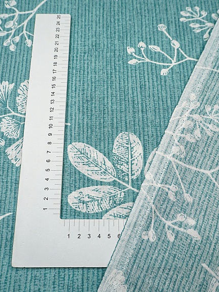 Бязь "Гербарий - листья" цв.мятно-бирюзовый, (комп), ш.2.2м, хлопок-100%, 120гр/м.кв
