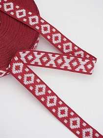 Жак.лента 17мм Славянский оберег Белые ромбики на красном