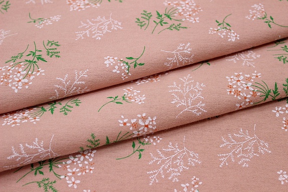 Теплый хлопок "Веточки ромашки" цв.пыльный розово-персиковый, СОРТ2, ш.1.5м, хлопок-100%, 150гр/м.кв