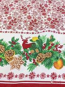 Рогожка "Новогодний аромат по кайме" цв.бордовый, ш.1.5м, хлопок-100%, 160гр/м.кв