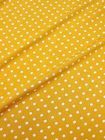 Штапель "Белый горох (5мм)" цв.желто-оранжевый, ш.1.42м, вискоза-100%, 90гр/м.кв.