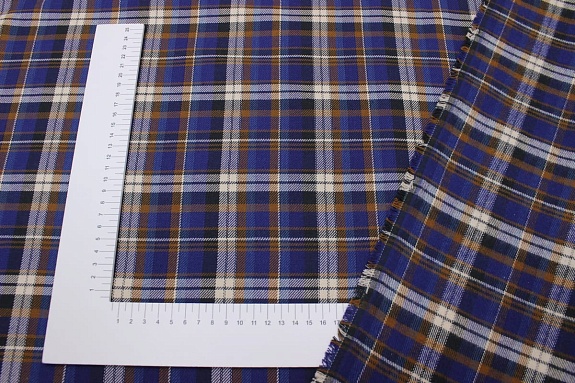 Фуле "Клетка" цв.васильково-синий/орех, ш.1.43м, хлопок-100%, 180гр/м.кв