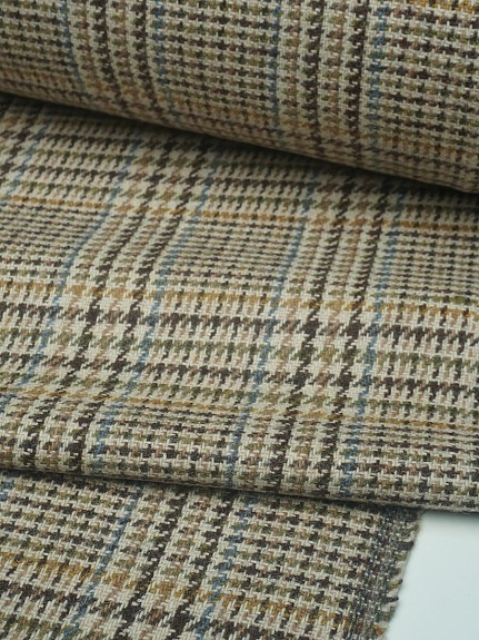 Шерсть пальтово-костюмная Твид "Гусиная лапка-клетка" цв.коричневый, ш.1.5м, шерсть-50%, п/э-50%