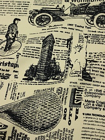 Интерьерный хлопок "Газета" цв.бежево-желтый, СОРТ2, ш.1.5м, хлопок-100%, 230гр/м.кв