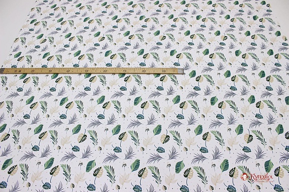 Сатин "Тропический ветерок" цв.зеленый, ш.1.61м, хлопок-100%, 110гр/м.кв
