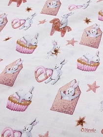 Муслин (марлевка) двухслойный "Пряничные зайчики", Сорт2, ш.1.5м, хлопок-100%, 124гр/м.кв