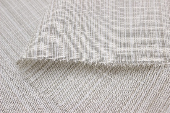 Полулен пестротканый "Св.бежево-кофейный меланж - полоска", ш.2.2м, лен-30%, хлопок-70%, 135гр/м.кв