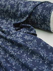 Лен с вискозой (Digital) "Ноктюрн ветвей" цв.чернильный, ш.1.35м, лен-70%, вискоза-30%, 175гр/м.кв
