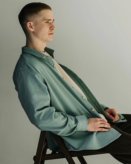Мужская рубашка из теплого хлопка цв.Винтажная мята