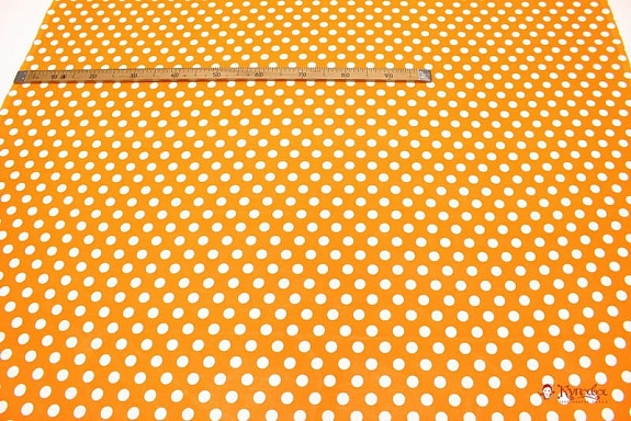 Рогожка "Белый горох на оранжевом", ш.1.5м, хлопок-100%, 150гр/м.кв