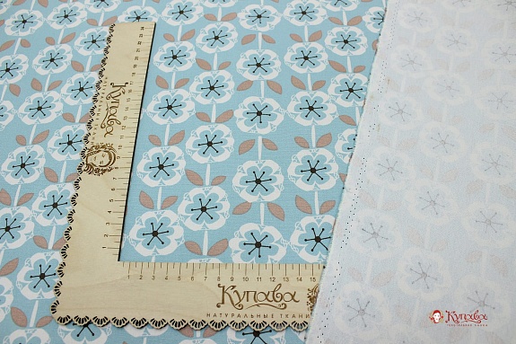 Интерьерный хлопок "Цветочная графика" цв.бирюза, ш.1.5м, хлопок-100%, 250гр/м.кв