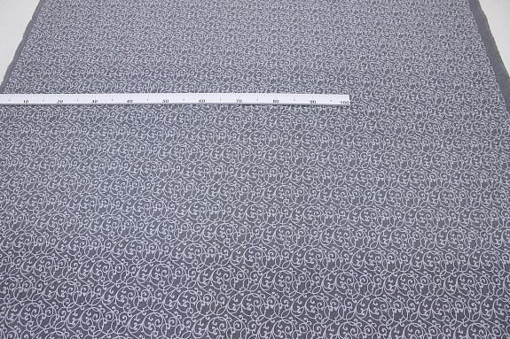 Ткань интерьерная Мебельная "Средние белые вензеля на сером меланже" 1.48м, п/п-36%, п/э-30%, хл-34%