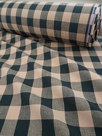 Вареный (стираный) хлопок "Клетка (2.5*2.7см)" цв.темная хвоя/бежевый, ш.2.5м, хл-100%, 115гр/м.кв