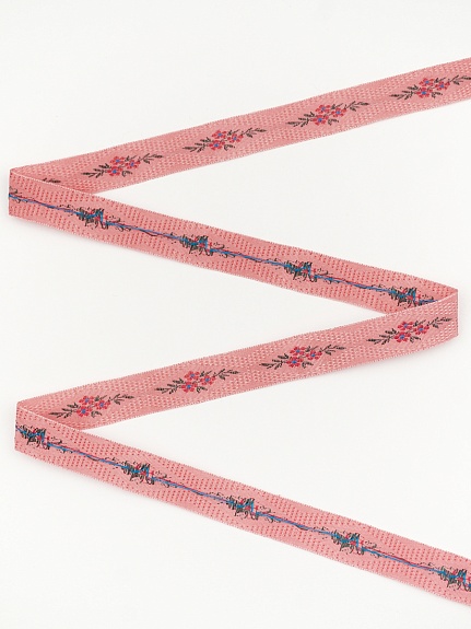 Жак.лента 18мм Красный букетик на бруснично-розовом