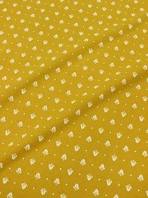 Теплый хлопок "Набойка - листочки" цв.горчичный, ш.1.5м, хлопок-100%, 160гр/м.кв