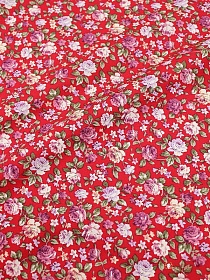 Импорт. хлопок "Розы сиренево-бордовые" цв.малиново-красный, ш.1.45м, хлопок-100%, 110гр/м.кв