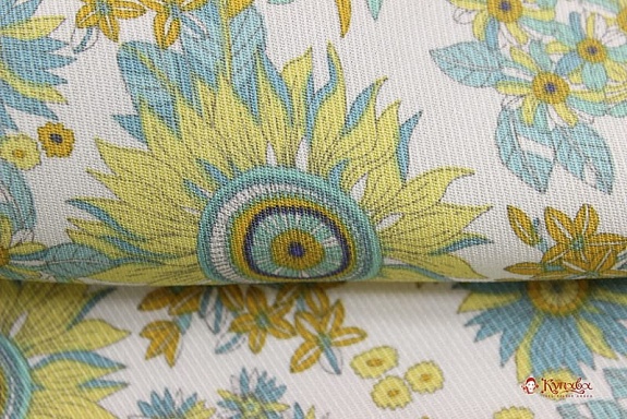 Плательная вискоза "Солнечное лето" цв.желтый/мята, ш.1.47м, вискоза-100%, 138гр/м.кв