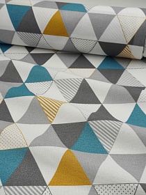 Рогожка "Треугольный пэчворк" цв.серый/бирюзовый, ш.1.5м, хлопок-100%,160гр/м.кв
