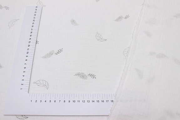 Муслин двухслойный с эф.жатости "Хрустальный листопад" цв.белый, СОРТ2, ш.1.4м, хл-100%, 120гр/м.кв