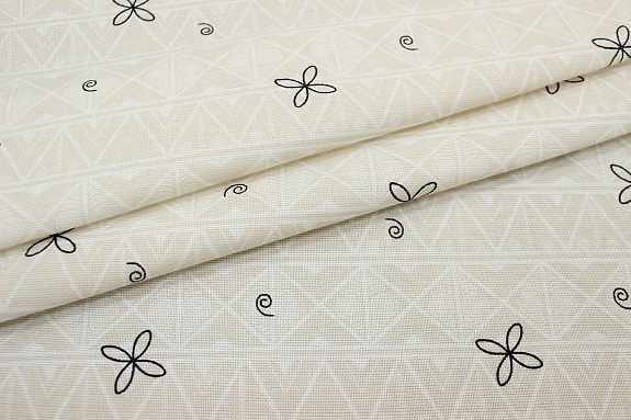 Мерный лоскут (ткань в отрезах) - Рогожка "Мезенская роспись - кони", ш.1.5м, хлопок-100%, 165гр/м.к