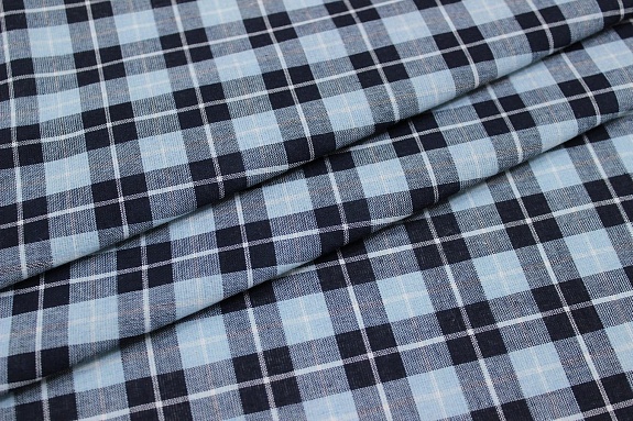 Пестрядь "Клетка" цв.чернильно-черный/голубой/белый, ш.1.5м, хлопок-100%, 140гр/м.кв