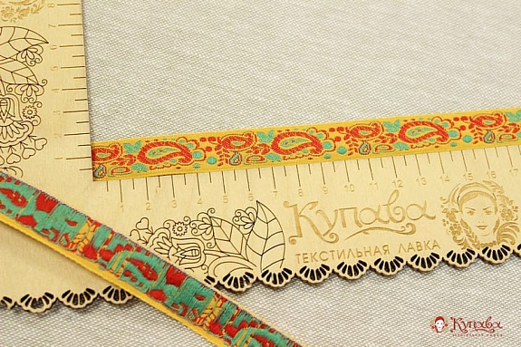 Жак.лента 18мм Пейсли, цв.красный на желтом